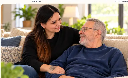 Andi sitting with an older adult