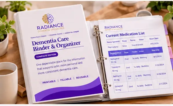 Dementia Care Binder and Organizer with medication page