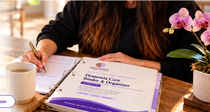 Andi working with the Radiance Dementia Care Binder